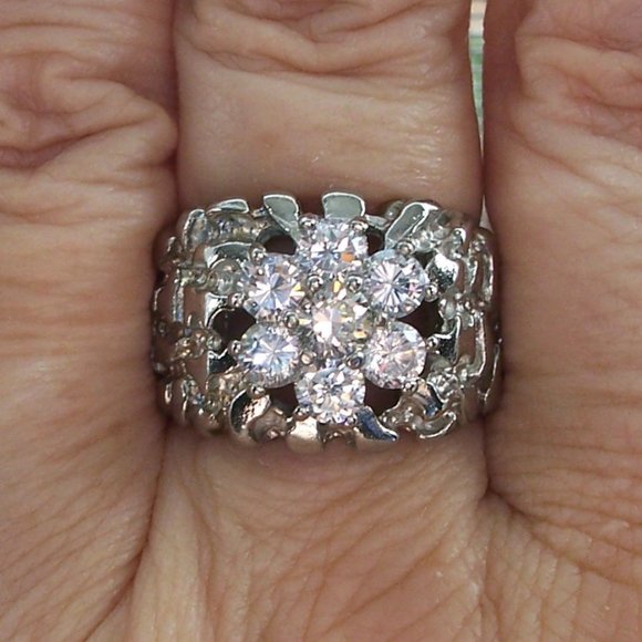 STAINLESS STEEL Men's Nugget CZ Cluster Ring - Picture 10 of 11